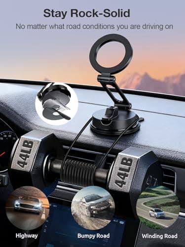 Gorablix Foldable Magnetic Phone Holder for Car, 360°Rotation Cell Phone Car Mount with Strong Stable Suction, Car Phone Holder for MagSafe Compatible with iPhone 17 Pro Max 16 15 14 13 12 Plus view 2