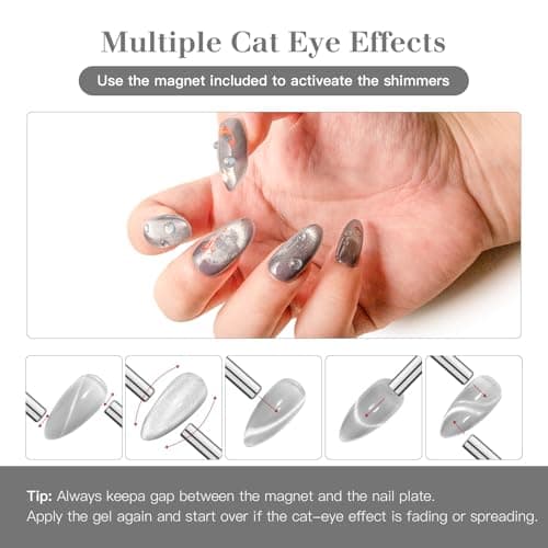 SAGEBIO High-Density & Ultra-Bright Cat Eye Gel Nail Polish with Magnet Stick, 15ml Sparkling Magnetic Gel for DIY Manicure, Long-Lasting Shine - Jade Smoke view 5