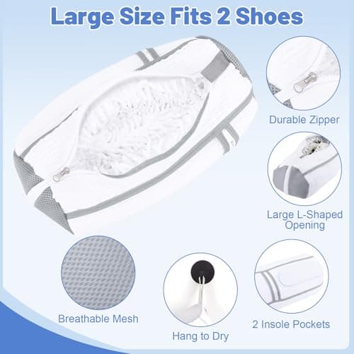 Dntorx 2 PCS Shoe Washing Machine Bag, Reusable L-shaped Zipper Laundry Shoe Bag for Washing Machine with Insoles Mesh Pocket for Washer and Dryer, Shoe Cleaning Bags for Sneaker Tennis Shoes view 4