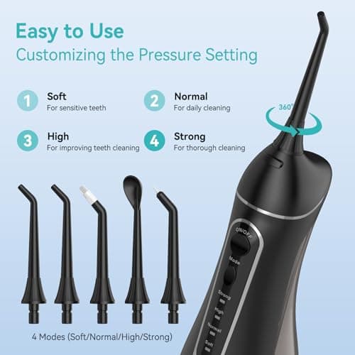 Water Dental Flossers for Teeth, 300ML Cordless Portable Electric Water Flosser, 4 Modes Oral Irrigator, Waterproof Rechargeable Water Floss for Deep Cleaning, Plaque Remover,Braces Home Travel Use view 4
