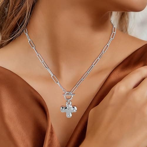 Punhem Chunky Gold Necklace for Women - 14K Gold/Silver Plated Trendy Dainty Non Tarnish Thick Chain Statement Charm Necklace with Vintage Toggle Clasp Fashion Jewelry Set Gift view 3