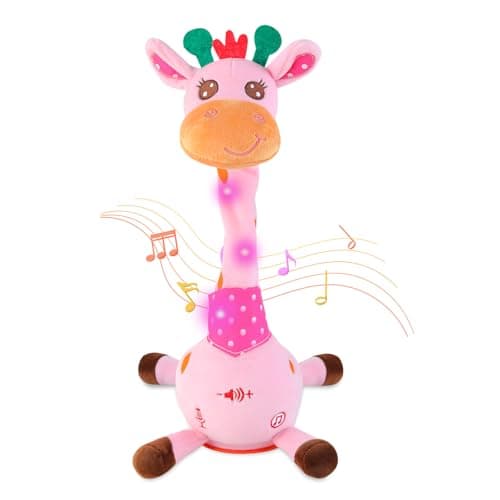 LLUKEME Dancing Giraffe Toy Stuffed Animal Baby Toys Singing Song Toddlers Toy Repeats What You Say Glowing Musical Toy for Baby Birthday Gift Groovy Giraffe Toy (Pink Giraffe) — image 1