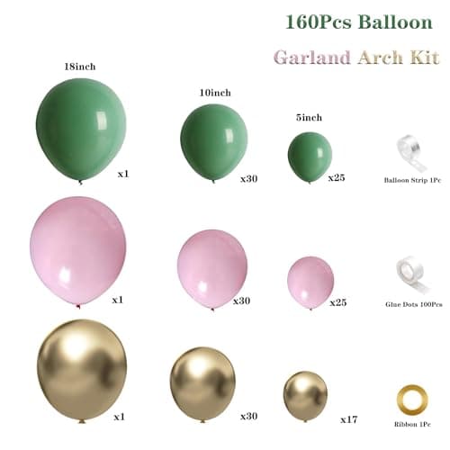 Spring Balloon Garland Arch Kit 160Pcs Sage Green Pink and Gold Latex Balloons for Baby in Bloom Baby Shower Bridal Shower Wedding Jungle Safari Woodland Birthday Party Decorations view 2