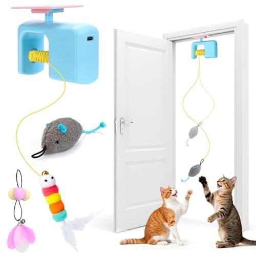 Mity rain Hanging Cat Toy for Indoor Cats Automatic– Interactive Cat Toy with Caterpillar, Gray Mouse and Feather Toys, Rechargeable Cat Toys for Self Play to Keep Them Active and Entertained — image 1