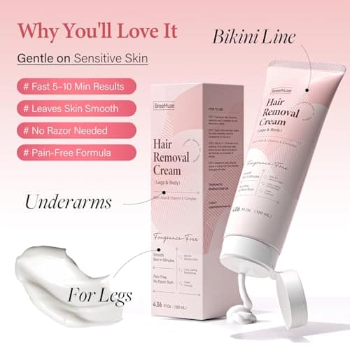 BreeMuse Hair Removal Cream for Women, Painless Depilatory Cream for Legs, Bikini Line & Underarms, Fast 5-10 Minute Body Hair Remover for Sensitive Skin with Moisturizing & Smoothing Formula view 2