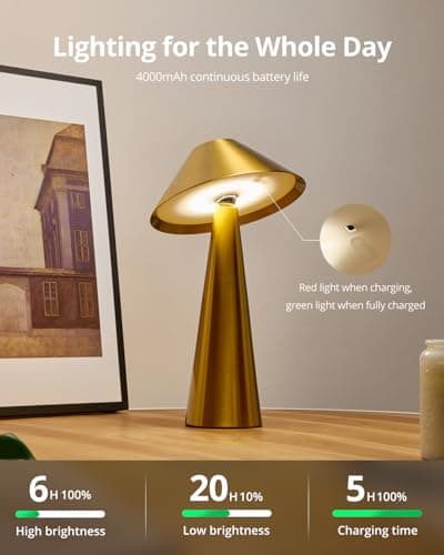 Bojim 2 Pack Rechargeable Cordless Table Lamp, Gold LED Battery Operated Wireless Table Lights, Touch for Color Changing Dimmable, IP54 Waterproof for Restaurant, Dining, Outdoor, Patio, Outside view 4