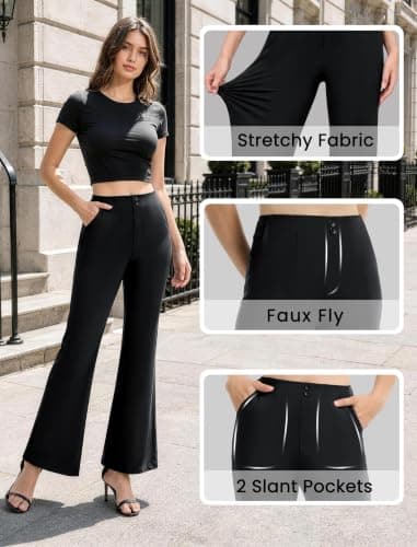 COPYLEAF Dress Pants Women Stretchy Work Pants Casual Flare Pull On Slacks view 5