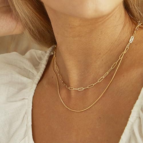 JNZSSWHJJH Gold Chain Necklace for Women - 18K Gold Plated Gold Chain Necklace Layered Herringbone Rope Snake Paperclip Chain Necklaces Dainty Gold Chain Necklace for Women Gold Jewelry Gifts view 3