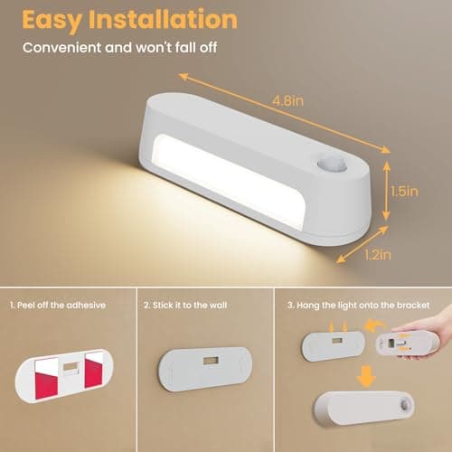 Fuligent Motion Sensor Night Light, 1800mAh Rechargeable Battery Operated Step Lights, 3000K Warm White Wireless Under Cabinet Lighting for Stairs, Hallway, Closet, Bedroom, Kitchen (2 Pack) view 2