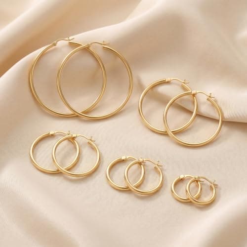 USESMTLE 14K Gold Earrings for Women Gold Hoop Earrings for Women | Lightweight Gold Hoop Earrings 14K Gold Earrings for Women Radiant Gold Hoop Earrings for Women Latch-Back 15/20/25/30/40mm view 5