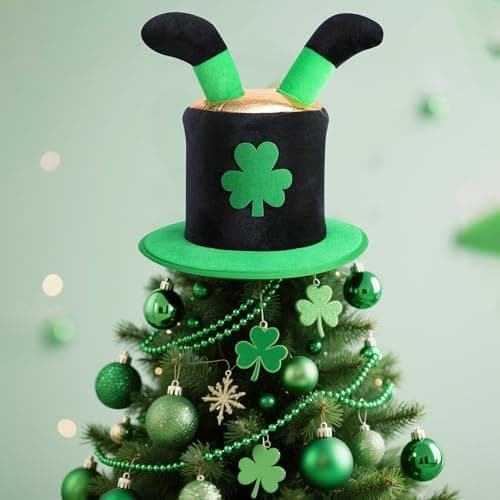 St. Patrick Day Tree Topper Hat, Patrick's Elf Legs Velvet Hat, Irish Green Shamrock Tree Topper Decoration for St. Patrick's Day Party Holiday Decor Fancy Dress Costume