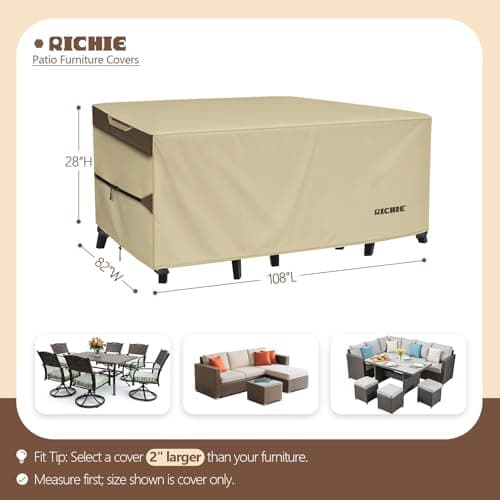 RICHIE Outdoor Patio Furniture Cover - Heavy Duty Waterproof 600D Tough Canvas Protector for Rectangular Table Cover, All-Season Dining Table and Chair Covers (108L x 82W x 28H Inch) view 3
