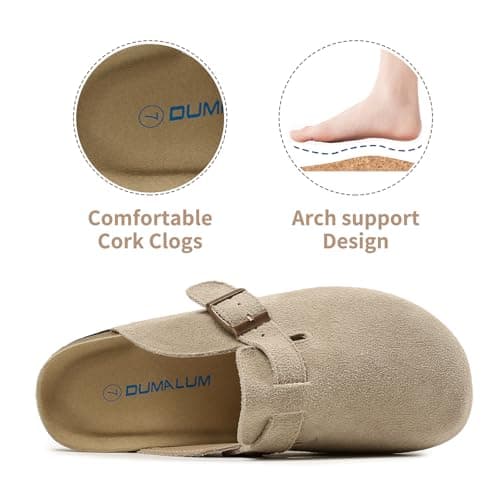 Dumalum Women's Suede Clog Leather Mules Arch Support Potato Shoes with Comfort Cork Footbed - Clogs for Women Men Unisex Antislip Slippers Sandals view 5