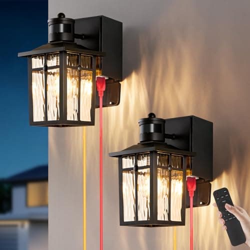 Porch Light with GFCI Outlet with Remote,Dusk to Dawn Motion Sensor Outdoor Light,Upgraded 4 Lighting Modes Black Front Door Light,Waterproof Outside Lights for House Patio Garage Entryway, 2 Pack view 1