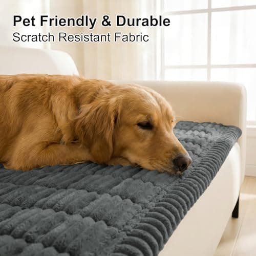 Smiry Couch Cover for Dogs Washable, Non Slip Fuzzy Pet Couch Covers for 3 Cushion Sofa Pet Friendly, Thick Soft Sofa Slipcovers Cushion Protector (Dark Grey, 27.6" x 59") view 3
