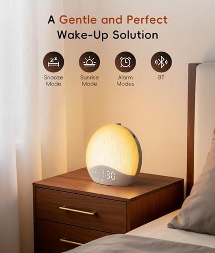 ecozy Sunrise Alarm Clock, White Noise Machine, Sound Machine for Bedroom | Wake Up Light with BT Speaker, 26 Sleep Sounds, 17 Night Lights, Dimmable Digital Clock for Adults, Kids view 4