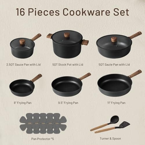 CAROTE Nonstick Pots and Pans, Induction Titanium Cookware Set 16pcs Kitchen Cooking Sets, Pot and Pan Non Stick w/Frying pan (PFOS, PFOA Free) view 3