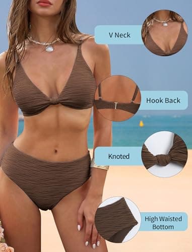 ZAFUL Bikini Set for Women V Neck Knot Front Push Up Bathing Suit High Cut Two Piece Swimsuit Brazilian Cheeky Swimwear view 4