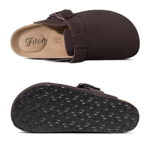 FITORY Women's Genuine Suede Clogs with Arch Support & Adjustable Buckle – Comfort Cork Footbed for Indoor and Outdoor Size 5-11 view 5