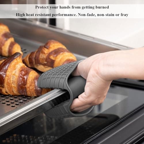 2 Pack Silicone Oven Mitts for Cooking, Heat Resistant Oven Mitt Set, Flexible Oven Gloves, Mini Oven Mitts Set with Non-Slip & Grip Heat Kitchen Mitt for Kitchen Cooking Baking (Grey) view 7