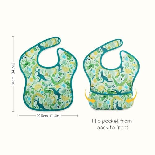CIVARUA KIDS 3-Pack Waterproof Baby Bibs for Eating - Mess Proof Lightweight Toddler Feeding Bibs with Large Food Catcher, Food-Grade Baby Eating Essentials, Easy to Put On & Clean(Green Animals) view 5