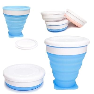 ZB.soar Foldable Water Cup with Lid, Food Grade Silicone,Small Portable Water Cup, Suitable for Camping, Traveling and Business Trips, Lightweight, Durable and Reusable (Blue)