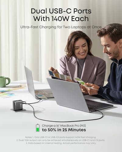 Anker MacBook Charger,140W Max 4-Port GaN USB C Charger Block with Smart Display,Fast Charger USB C Power Adapter,Touch Controls for MacBook,iPad,iPhone 17/16 Series (Include 5FT Cable,Non-Battery) view 3