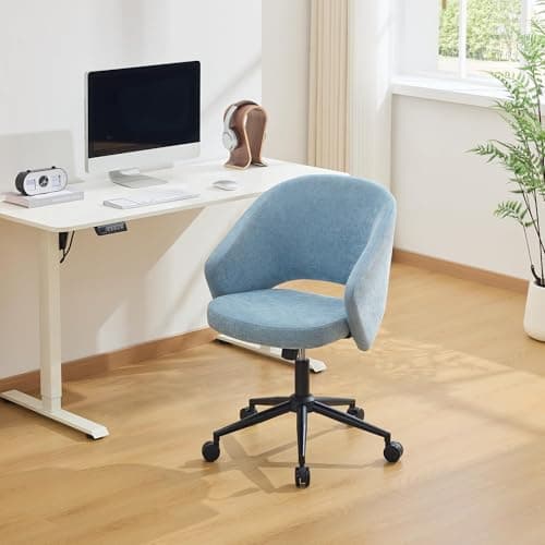 Fmolat Vanity Chair with Back,Small Office Chair with Silent Wheels,Luxury Faux Fur for Lumbar Support,Adjustable Swivel Rolling Desk Chair Compact for Your Vanity Room and Small Office (Blue) view 5