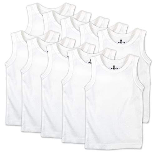 HonestBaby Multipack Sleeveless Muscle T-shirts 100% Organic Cotton for Infant Baby and Toddler Boys, Girls, 10-Pack Bright White, 2T