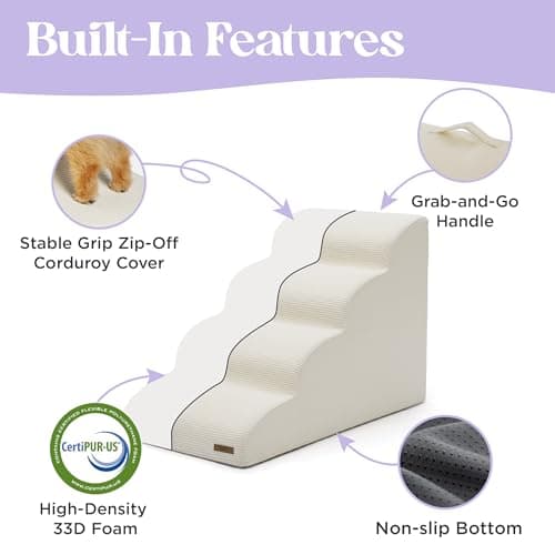 Lesure Dog Stairs for Small Dogs and Cats Pet Steps Ramp for Bed and Couch with CertiPUR-US Certified Foam with Non-Slip Bottom, Beige, 3 Steps view 3