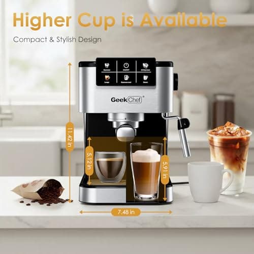 Geek Chef Espresso Machine with Milk Frother, 20 Bar Automatic Espresso Maker, Fast Heating Coffee Maker for Cappuccino, Latte & Iced Coffee, Easy to Use & Clean, for Home Barista view 2