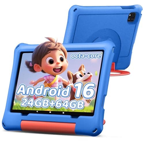 10 inch Kids Tablet, Android 16 Tablet for Kid, Octa-Core Processor, 24GB RAM, 64GB ROM 1TF Card Expandable for Toddler Children,Tablets with Case, Parental Control, 6000mAh, WiFi, BT5.0, Dual Camera