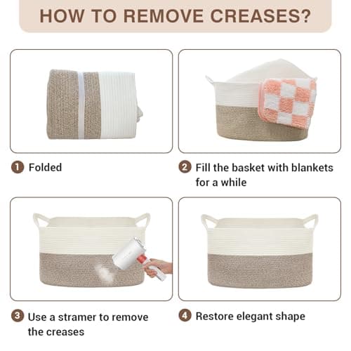 YOUDENOVA Large Blanket Basket, Rectangle Cotton Rope Storage Baske view 3