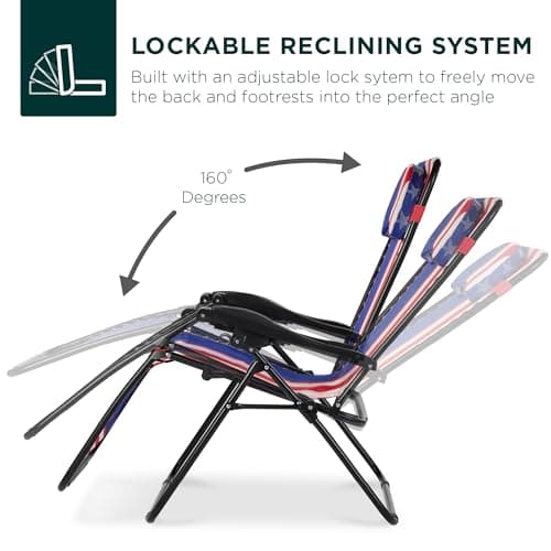 Best Choice Products Oversized Zero Gravity Chair, Folding Outdoor Patio Lounge Recliner w/Cup Holder Accessory Tray, Pillow - American Flag view 4