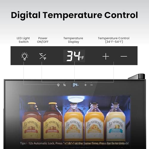 Yeego Beverage Refrigerator, 130-Can Mini Fridge with Glass Door, Adjustable Shelves & Digital Temperature Control for Soda, Beer, and Wine – Suitable for Home or Office Use view 5