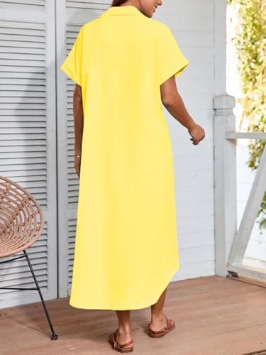 Wenrine Womens Summer Shirt Dress Casual Short Sleeve Button Maxi Dresses Beach Cover Up with Pockets view 6