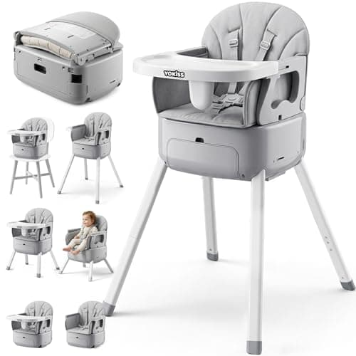 YOKISS 7 in 1 Convertible Baby HighChair for Babies and Toddlers,Adjustable Legs & Tray, Safe, Skin-Friendly Seat Cushion, Non-Slip & Stable, Supports up to 15kg Grey — image 1