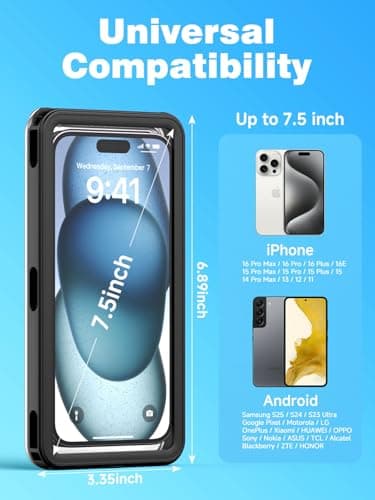 APRUT Waterproof Phone Pouch Case 7.5", 2025 Upgraded IPX8 Waterproof Phone Case for Snorkeling, Universal Fit for iPhone 16 Pro Max 15 14 13, Galaxy S25, Beach Vacation Essentials (Black) view 2