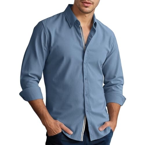 Men’s Casual Untucked Button Down Shirt Long Sleeve Stylish Business Casual Dress Shirts for Men — image 1