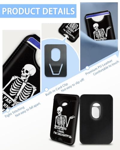 Mavellin for Magsafe Magnetic Phone Wallet, Skeleton Magnetic Credit Card Holder Case, Slim RFID Vegan Leather Skull Magnet Wallet Women, Stick on Back for iPhone 16 15 14 13 12 Pro Promax, 3 Cards view 4
