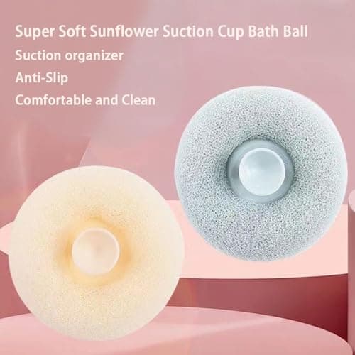Iosjeude 2 PCS Suction Cup Bath Ball, Super Soft Sunflower Suction Cup Bath Ball Shower Sponge Exfoliating Shower Ball Bath Sponges Shower Loofah Sponges to Scrub Body and Enjoy Shower Apricot & Blue view 6