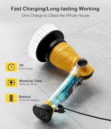 Electric Spin Scrubber with 8 Replaceable Brush Heads 6 Adjustable Angle Waterproof LED Display Cordless Cleaning Brush Supplies Bathroom Cleaner Set Long Handle Power Scrubber for Shower Floor Tub view 5