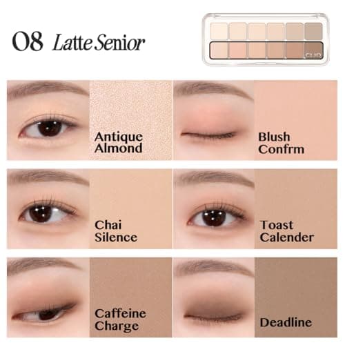 CLIO Pro Eye Palette Air, 12-Color Eye Shadow Palette, Matte Shimmer Mix, Air-Fit Blendable Pigmented Buildable Color, Low Fallout, Warm Brown Nude Neutral Tone, Daily Korean Makeup (08 LATTE SENIOR) view 6