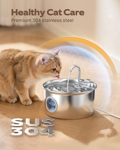 Cat Water Fountain Stainless Steel: Cat Fountain for Drinking - 88oz/2.6L view 6