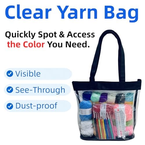 Large Clear Tote Bag Stadium Approved Plastic Yarn Holder for Crocheting Supplies Knitting Crochet Project Bag Craft Storage Transparent See Through Purse for Stadium Events 12 x6 x12, Black view 3