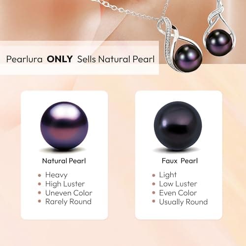 PEARLURA AAA+ 9mm Natural Black pearl necklace for women - Real pearl necklaces for women (18k gold platted 925 sterling Silver) view 2