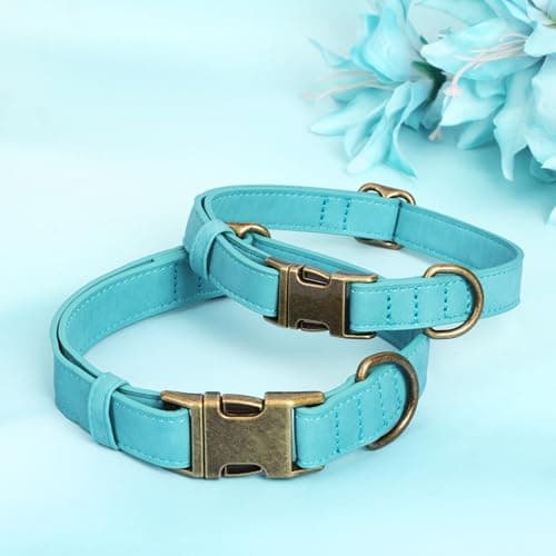 Jumpress Soft Leather Dog Collar for Small Medium Large Dogs, Heavy Duty Dog Collar Leather with Quick Release Metal Buckle, Durable & Adjustable for Large Dogs Walking (Teal Blue, L) view 4
