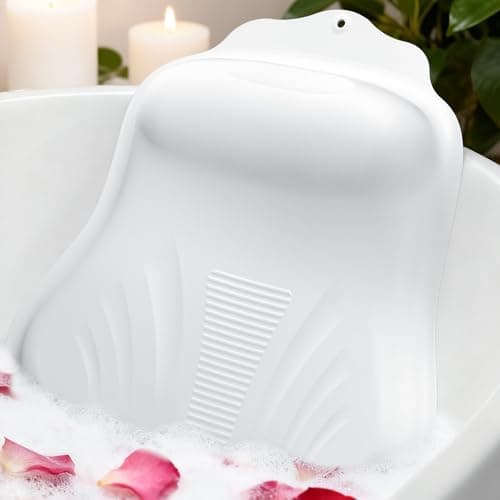 Bath Pillow for Tub, Adjustable Silicone Bathtub Pillows for Head and Neck, 0"–2.3" Neck Support, 34 Suction Cups, Easy to Clean, No Machine Wash Needed (White)