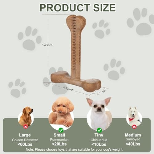 JoviQ Dog Chew Toy for Aggressive Chewers T-Shaped Tough Dog Bone Toys for Small Medium Large Breed to Keep Them Busy (Small-Under 20LBS, Bacon Flavored) view 2