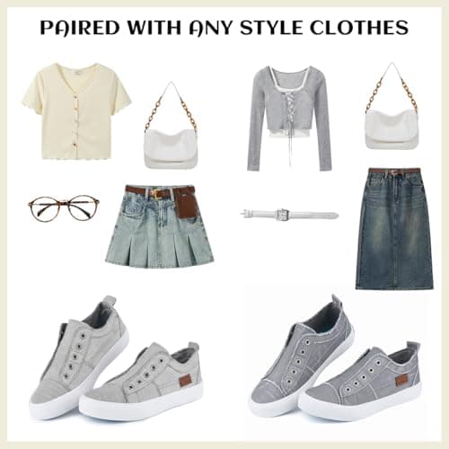 JENN ARDOR Womens Slip On Fashion Sneakers No Laces Comfortable Casual Low Canvas Sneakers Flats Walking Shoes view 2